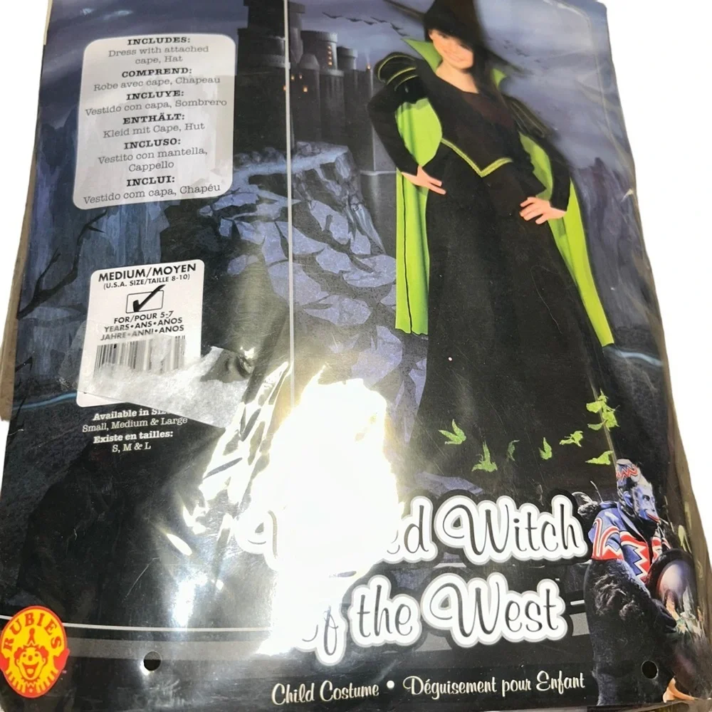 Girls wizard of oz wicked witch of the west witch costume with hat kids M 8/10